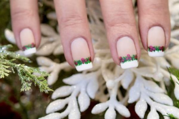 Evergreen Berries French Manicure Christmas Nail Art